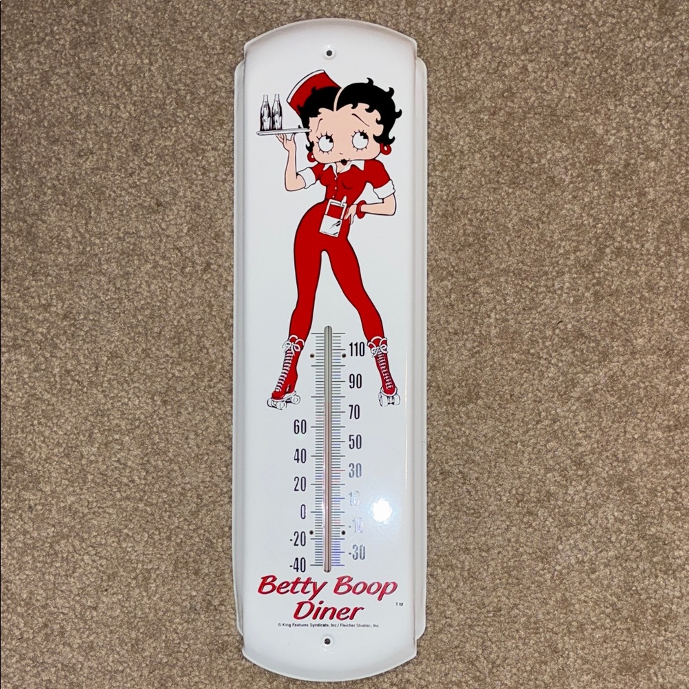 Vintage Betty Boop Diner Wall Art Thermometer - Red and White